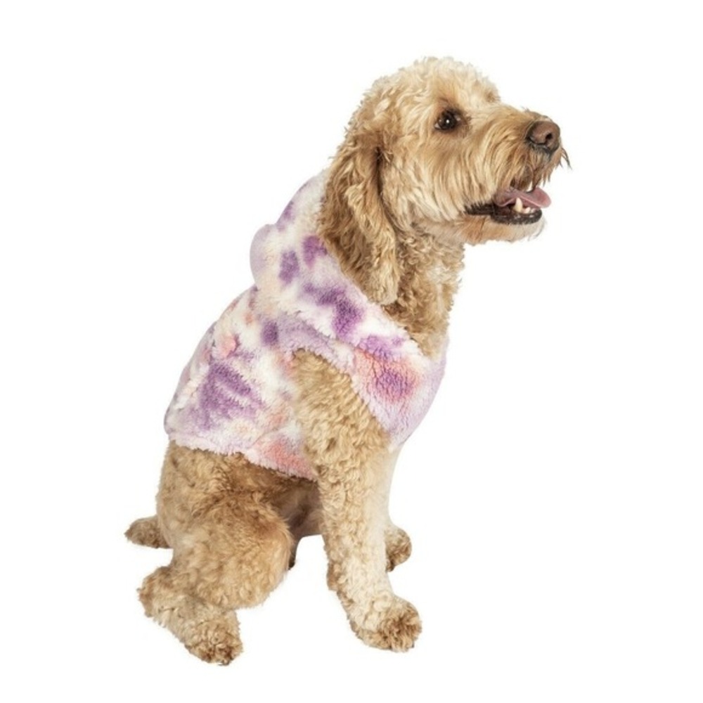 NWT Justice Pet Polyester Sherpa Tie-Dye Dog‎ Hoodie Purple Pink Size S